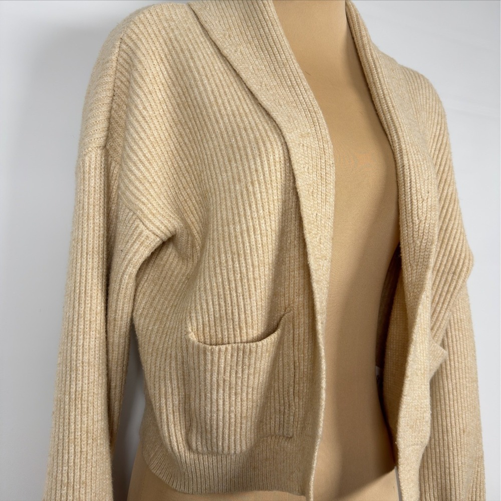 Francescas‎ 'Blue Rain' Beige Textured Knit Open Front Cardigan Sweater Size S